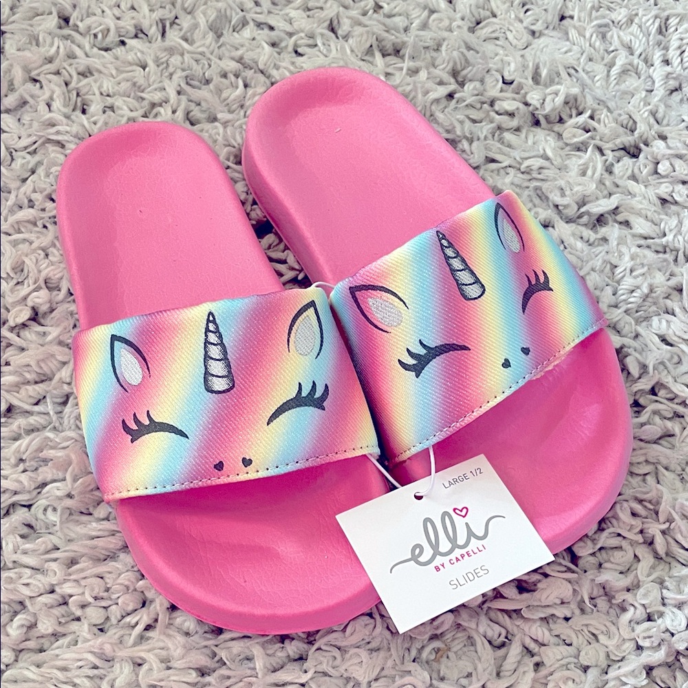 Elli by Capelli Rainbow Unicorn Slide Sandals, Size 1/2